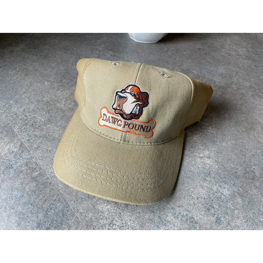 Vintage Dawg Pound Cleveland Browns Tan Embroidered Snapback Hat Cap‎ 90s